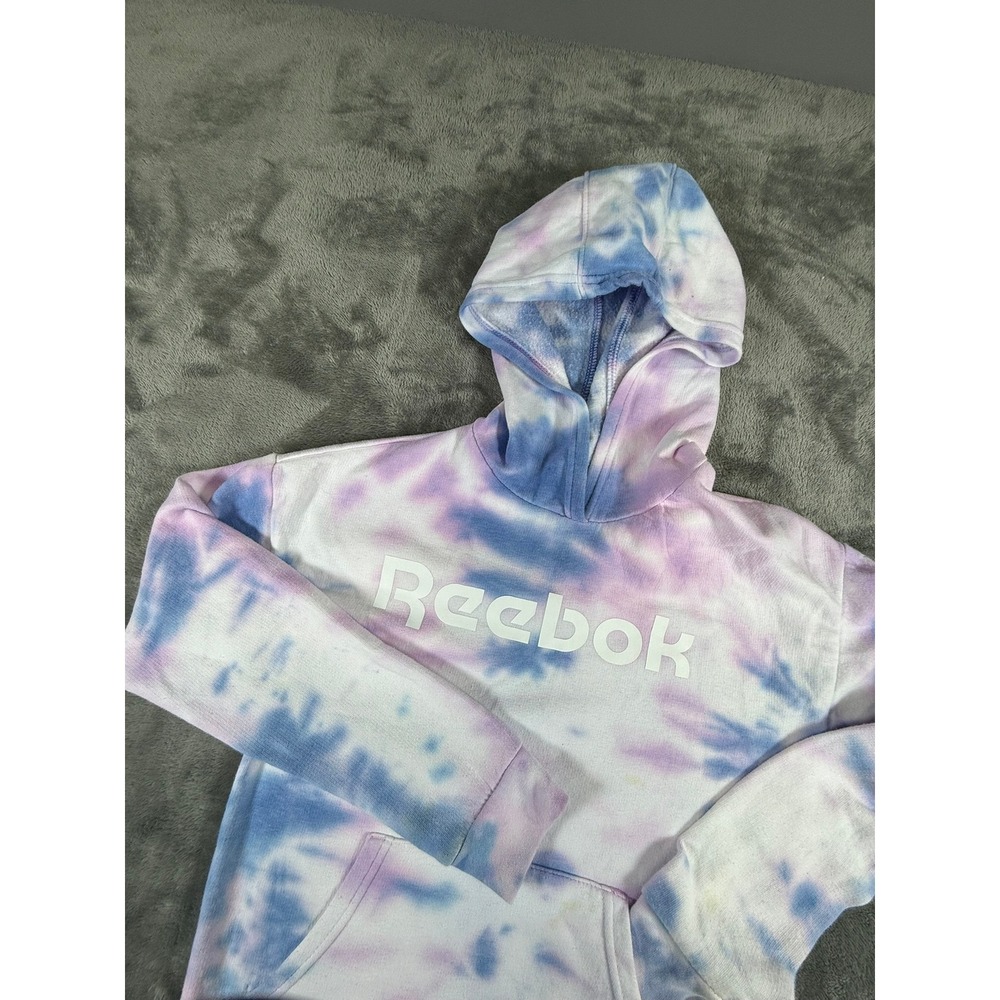 Reebok Tie Dye Hoodie Sweatshirt Pullover Blue Pink White Youth Size 12 - Picture 3 of 11